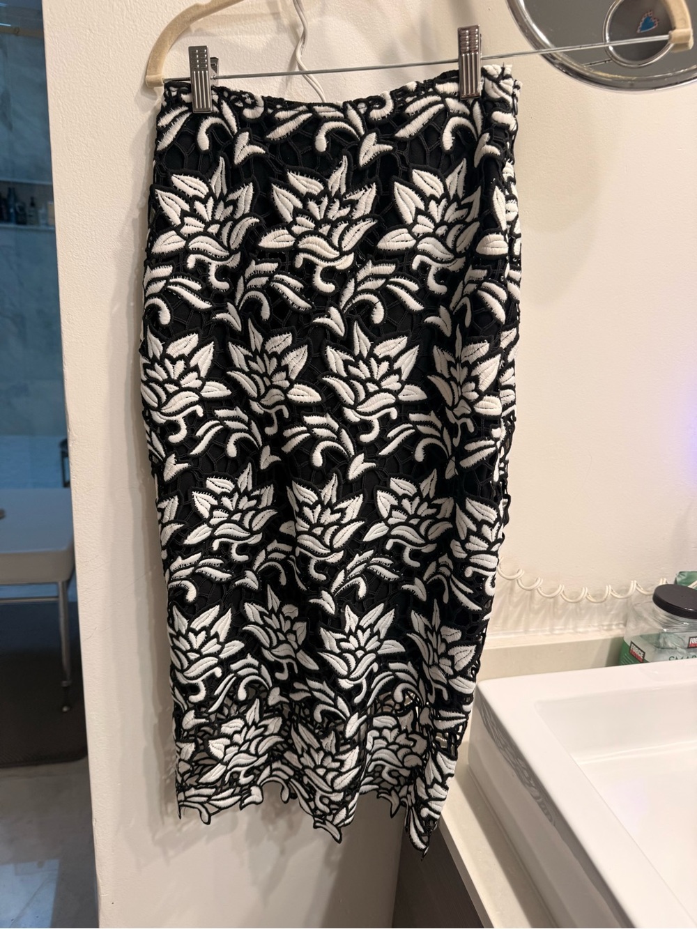 J.O.A. Black and White Floral Lace Pencil Skirt